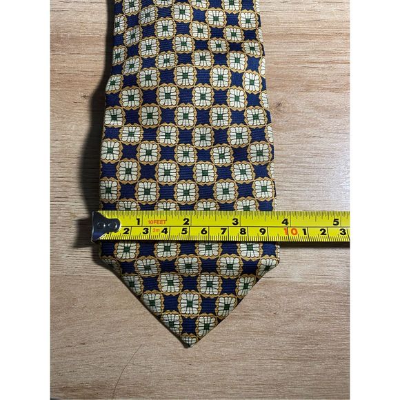 Emilio Rusconi Exclusive Silk Tie, Geometric Designer- Gold, Navy, Green, Cream - Picture 3 of 6